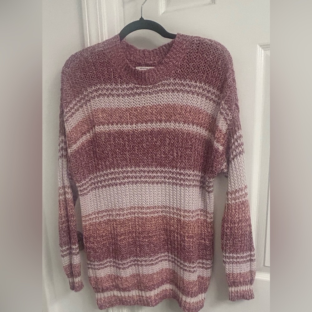 American Eagle Outfitters Striped Crewneck Sweater in Rose and Cream